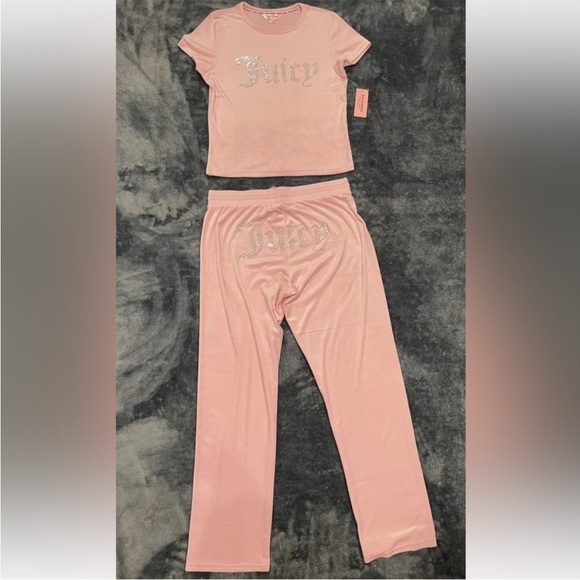 New Juicy Couture Pink Velour Bling Top & Pants 2 Piece Set - Picture 9 of 17